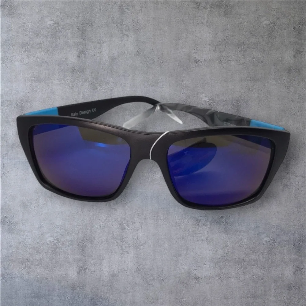 Black and Blue Mirrored Sunglasses Retro Deadstock Unisex Minimalist Style